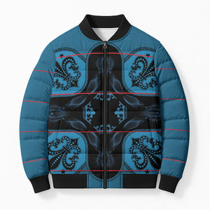 Bafokeng Rabbit Crown Palesa ea kharanium Bomber Puffer Jacket Blue Seanamarena Basotho Blanket Inspired