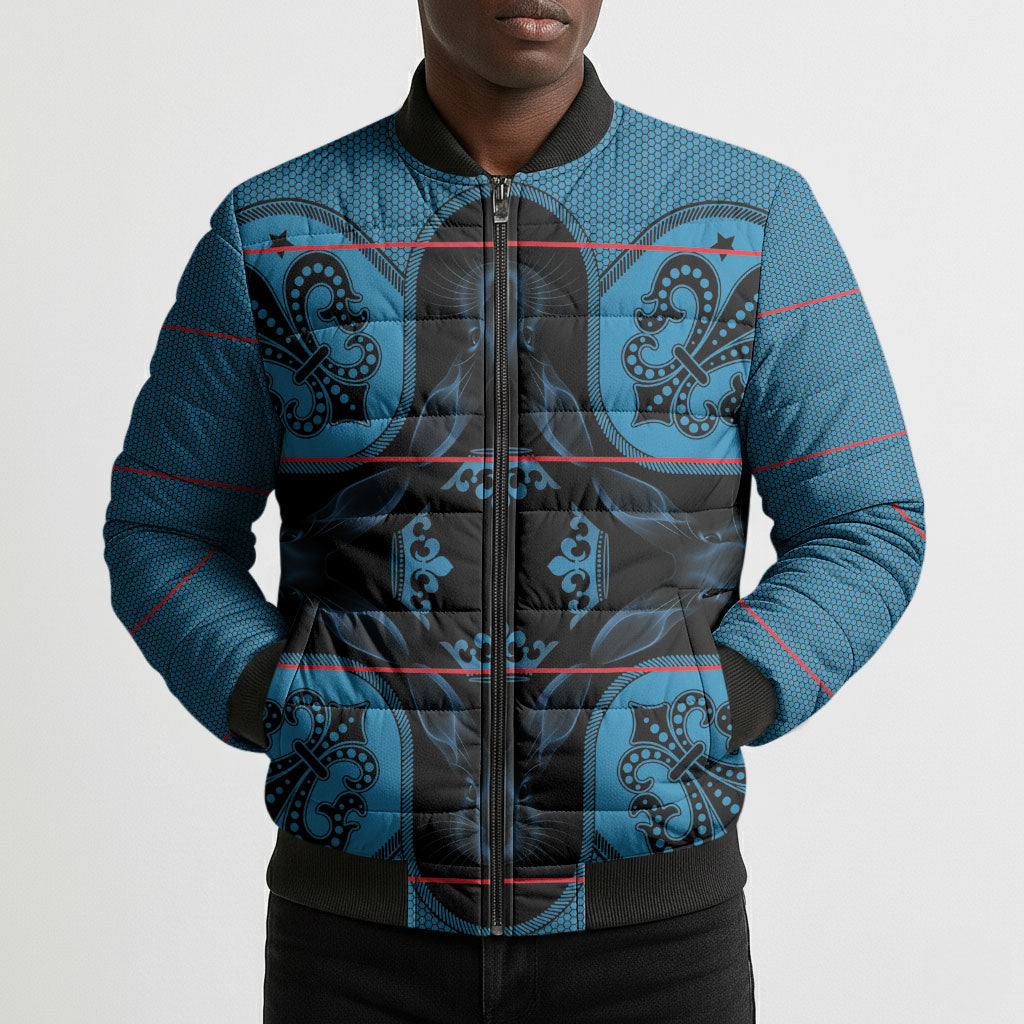 Bafokeng Rabbit Crown Palesa ea kharanium Bomber Puffer Jacket Blue Seanamarena Basotho Blanket Inspired