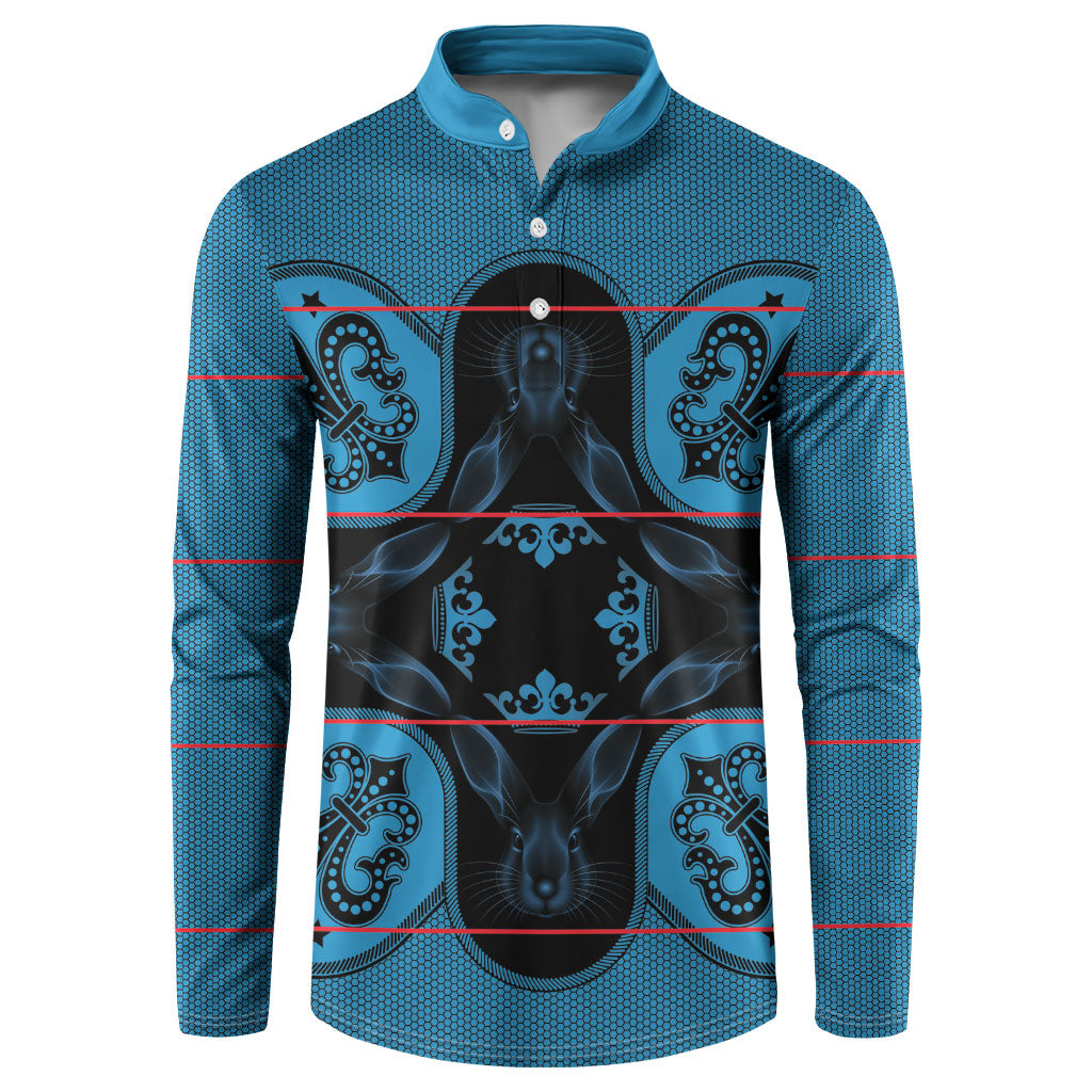 Bafokeng Rabbit Crown Palesa ea kharanium Button Sweatshirt Blue Seanamarena Basotho Blanket Inspired
