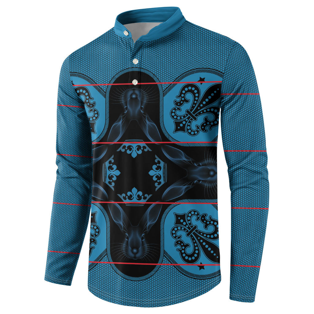 Bafokeng Rabbit Crown Palesa ea kharanium Button Sweatshirt Blue Seanamarena Basotho Blanket Inspired