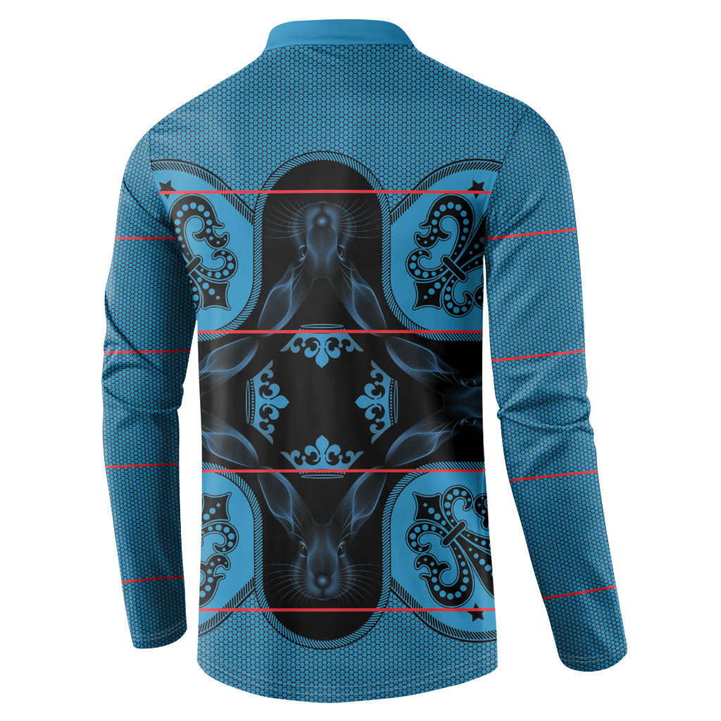 Bafokeng Rabbit Crown Palesa ea kharanium Button Sweatshirt Blue Seanamarena Basotho Blanket Inspired