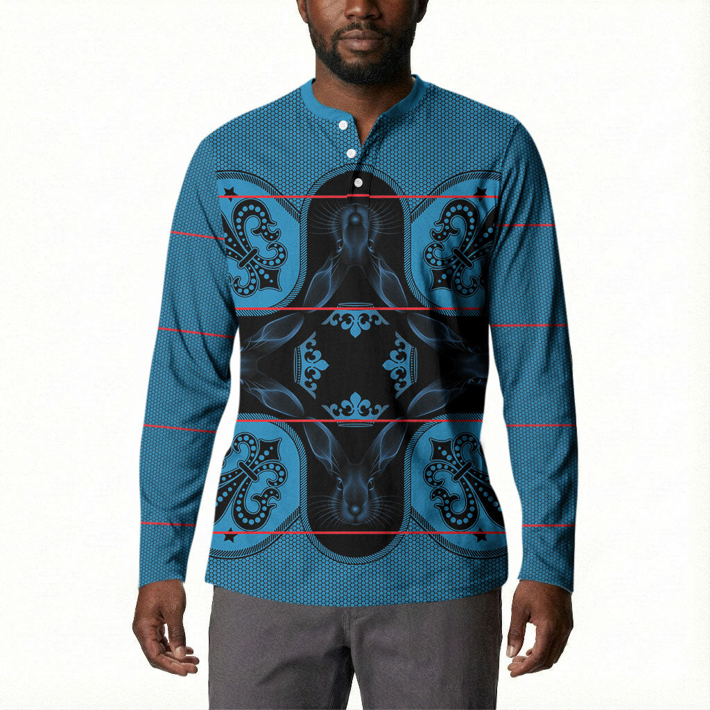 Bafokeng Rabbit Crown Palesa ea kharanium Button Sweatshirt Blue Seanamarena Basotho Blanket Inspired