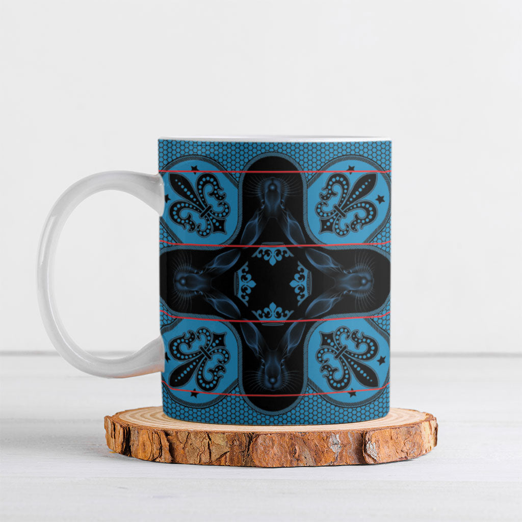 Bafokeng Rabbit Crown Palesa ea kharanium Ceramic Mug Blue Seanamarena Basotho Blanket Inspired