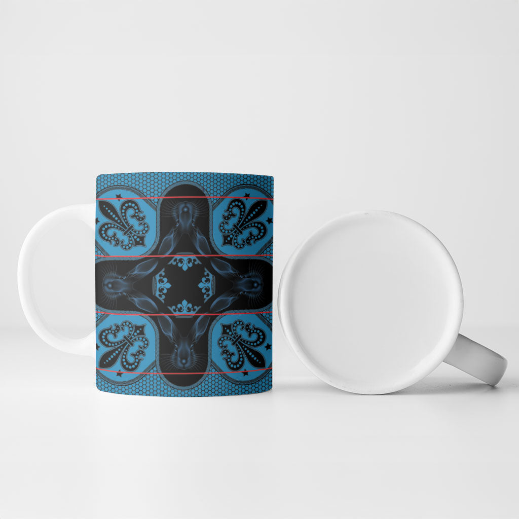 Bafokeng Rabbit Crown Palesa ea kharanium Ceramic Mug Blue Seanamarena Basotho Blanket Inspired
