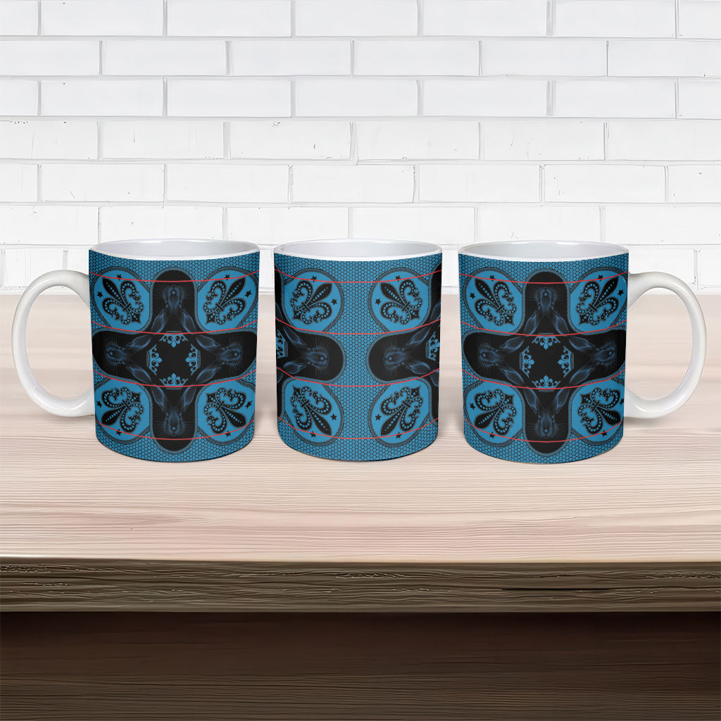 Bafokeng Rabbit Crown Palesa ea kharanium Ceramic Mug Blue Seanamarena Basotho Blanket Inspired