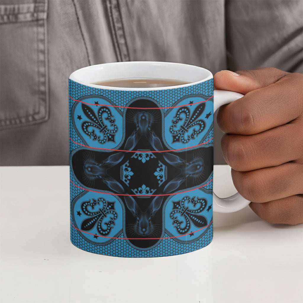 Bafokeng Rabbit Crown Palesa ea kharanium Ceramic Mug Blue Seanamarena Basotho Blanket Inspired