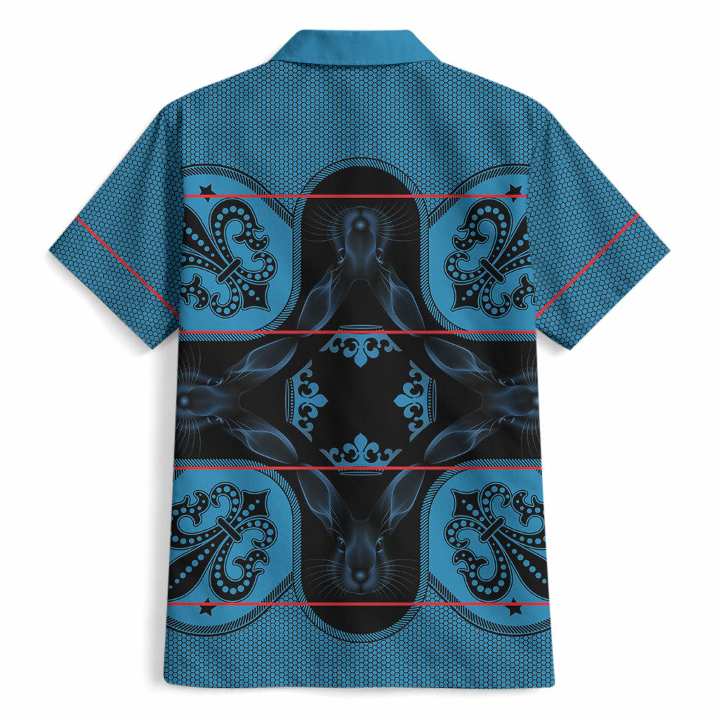 Bafokeng Rabbit Crown Palesa ea kharanium Hawaiian Shirt Blue Seanamarena Basotho Blanket Inspired