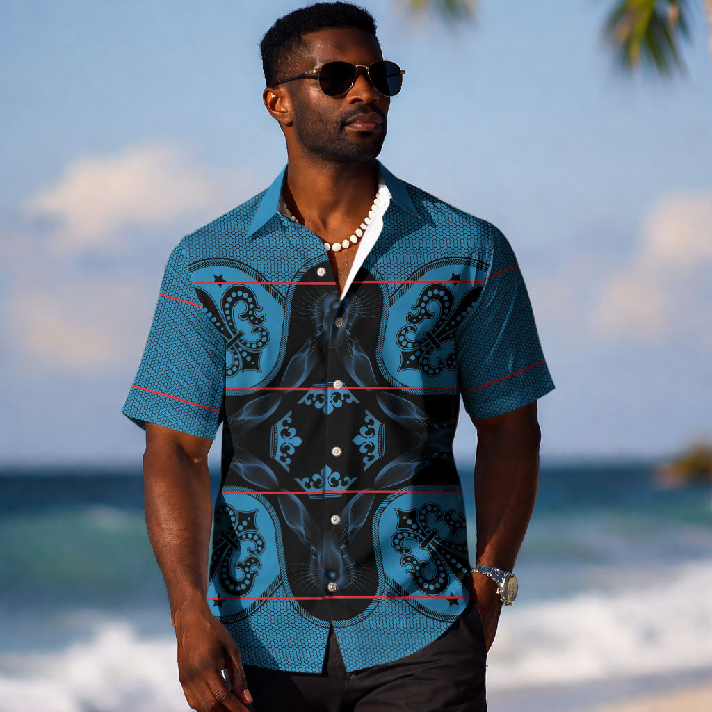 Bafokeng Rabbit Crown Palesa ea kharanium Hawaiian Shirt Blue Seanamarena Basotho Blanket Inspired