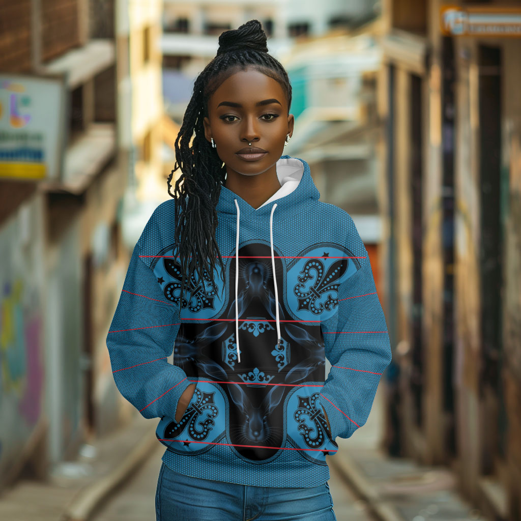 Bafokeng Rabbit Crown Palesa ea kharanium Hoodie Blue Seanamarena Basotho Blanket Inspired