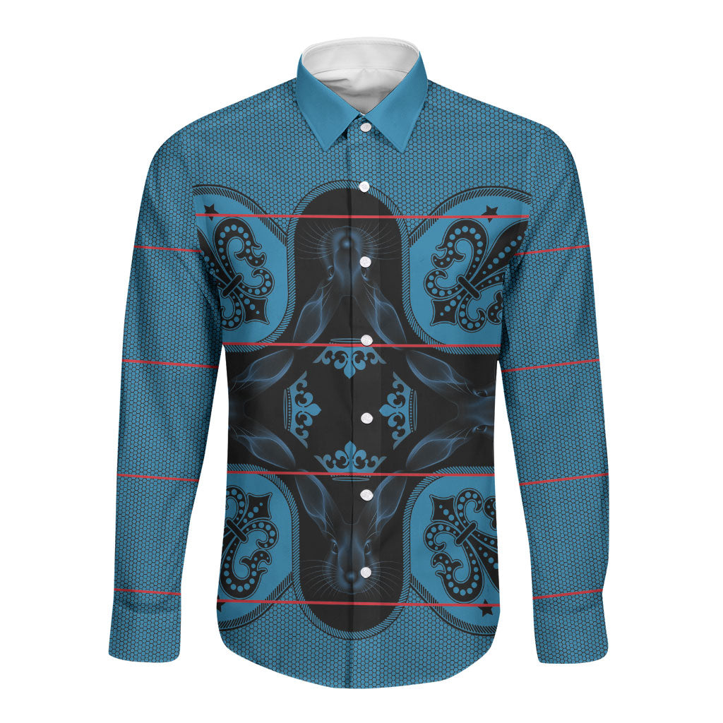 Bafokeng Rabbit Crown Palesa ea kharanium Long Sleeve Button Shirt Blue Seanamarena Basotho Blanket Inspired