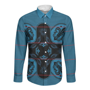 Bafokeng Rabbit Crown Palesa ea kharanium Long Sleeve Button Shirt Blue Seanamarena Basotho Blanket Inspired