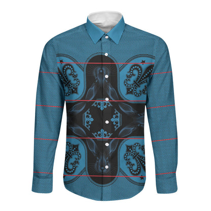 Bafokeng Rabbit Crown Palesa ea kharanium Long Sleeve Button Shirt Blue Seanamarena Basotho Blanket Inspired