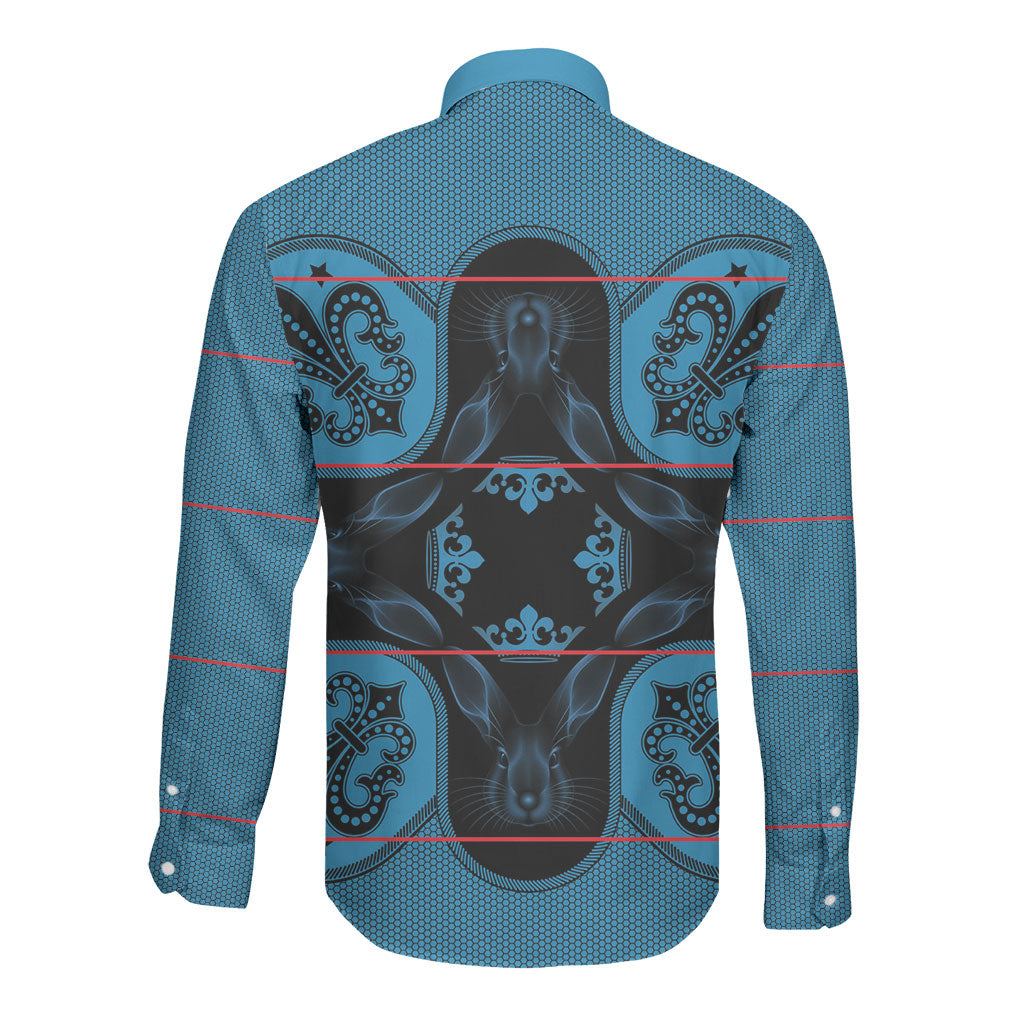 Bafokeng Rabbit Crown Palesa ea kharanium Long Sleeve Button Shirt Blue Seanamarena Basotho Blanket Inspired