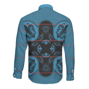 Bafokeng Rabbit Crown Palesa ea kharanium Long Sleeve Button Shirt Blue Seanamarena Basotho Blanket Inspired