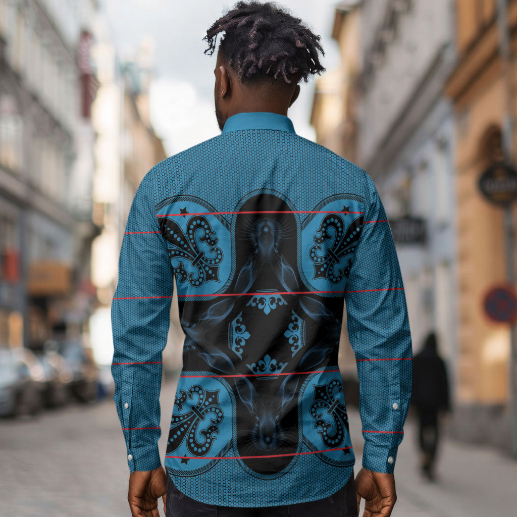 Bafokeng Rabbit Crown Palesa ea kharanium Long Sleeve Button Shirt Blue Seanamarena Basotho Blanket Inspired