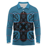 Bafokeng Rabbit Crown Palesa ea kharanium Long Sleeve Polo Shirt Blue Seanamarena Basotho Blanket Inspired