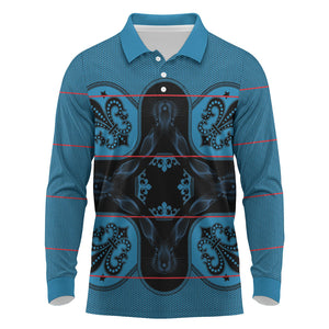 Bafokeng Rabbit Crown Palesa ea kharanium Long Sleeve Polo Shirt Blue Seanamarena Basotho Blanket Inspired