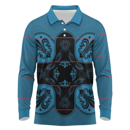 Bafokeng Rabbit Crown Palesa ea kharanium Long Sleeve Polo Shirt Blue Seanamarena Basotho Blanket Inspired