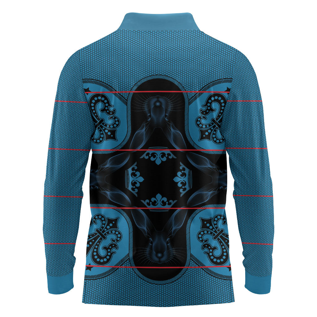 Bafokeng Rabbit Crown Palesa ea kharanium Long Sleeve Polo Shirt Blue Seanamarena Basotho Blanket Inspired