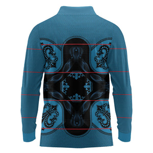 Bafokeng Rabbit Crown Palesa ea kharanium Long Sleeve Polo Shirt Blue Seanamarena Basotho Blanket Inspired