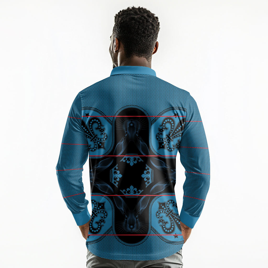 Bafokeng Rabbit Crown Palesa ea kharanium Long Sleeve Polo Shirt Blue Seanamarena Basotho Blanket Inspired