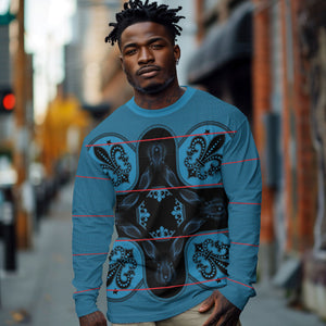 Bafokeng Rabbit Crown Palesa ea kharanium Long Sleeve Shirt Blue Seanamarena Basotho Blanket Inspired