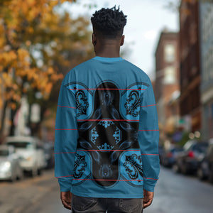 Bafokeng Rabbit Crown Palesa ea kharanium Long Sleeve Shirt Blue Seanamarena Basotho Blanket Inspired