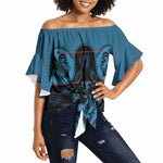 Bafokeng Rabbit Crown Palesa ea kharanium Off Shoulder Wrap Waist Top Blue Seanamarena Basotho Blanket Inspired