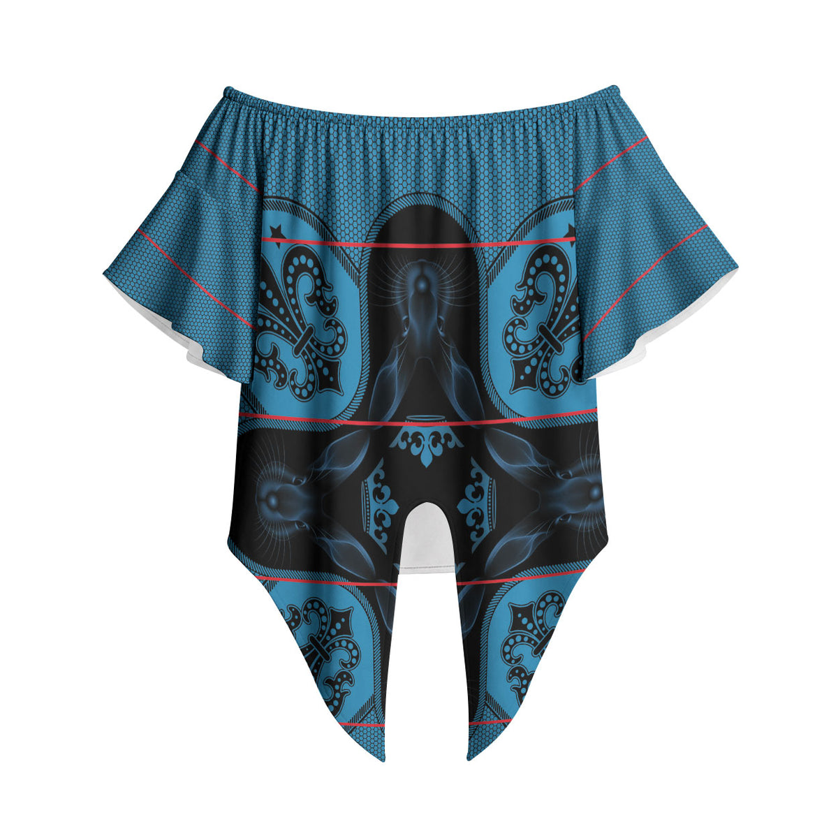 Bafokeng Rabbit Crown Palesa ea kharanium Off Shoulder Wrap Waist Top Blue Seanamarena Basotho Blanket Inspired