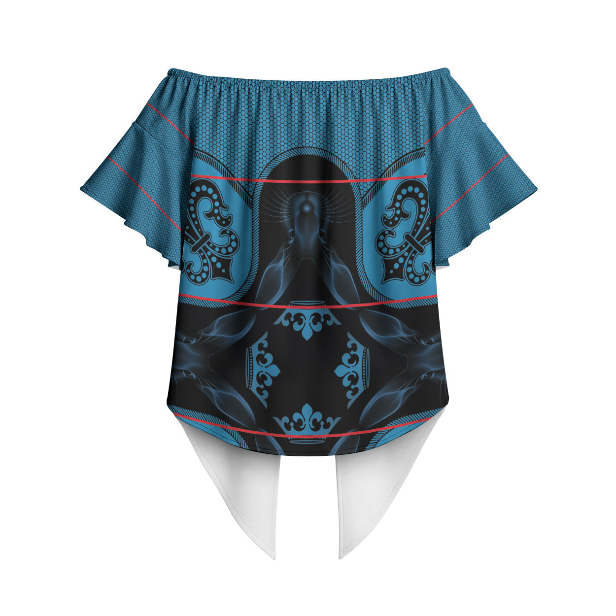 Bafokeng Rabbit Crown Palesa ea kharanium Off Shoulder Wrap Waist Top Blue Seanamarena Basotho Blanket Inspired