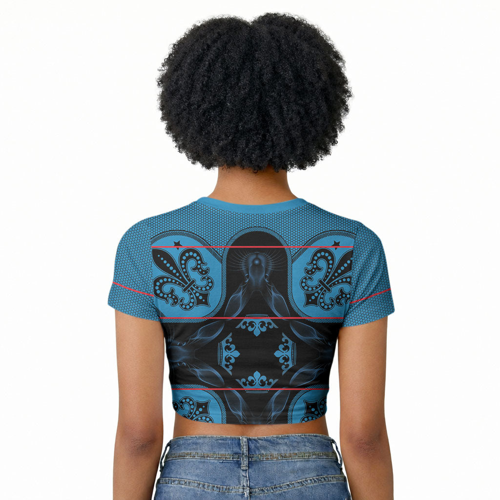 Bafokeng Rabbit Crown Palesa ea kharanium Raglan Cropped T shirt Blue Seanamarena Basotho Blanket Inspired