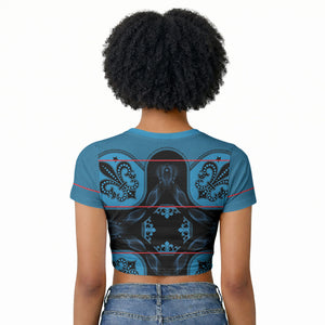 Bafokeng Rabbit Crown Palesa ea kharanium Raglan Cropped T shirt Blue Seanamarena Basotho Blanket Inspired