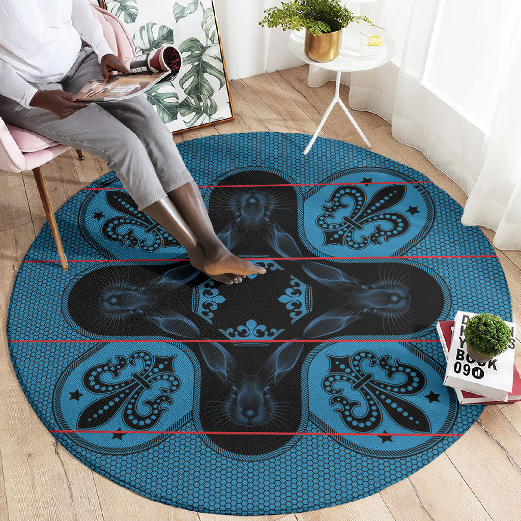 Bafokeng Rabbit Crown Palesa ea kharanium Round Carpet Blue Seanamarena Basotho Blanket Inspired