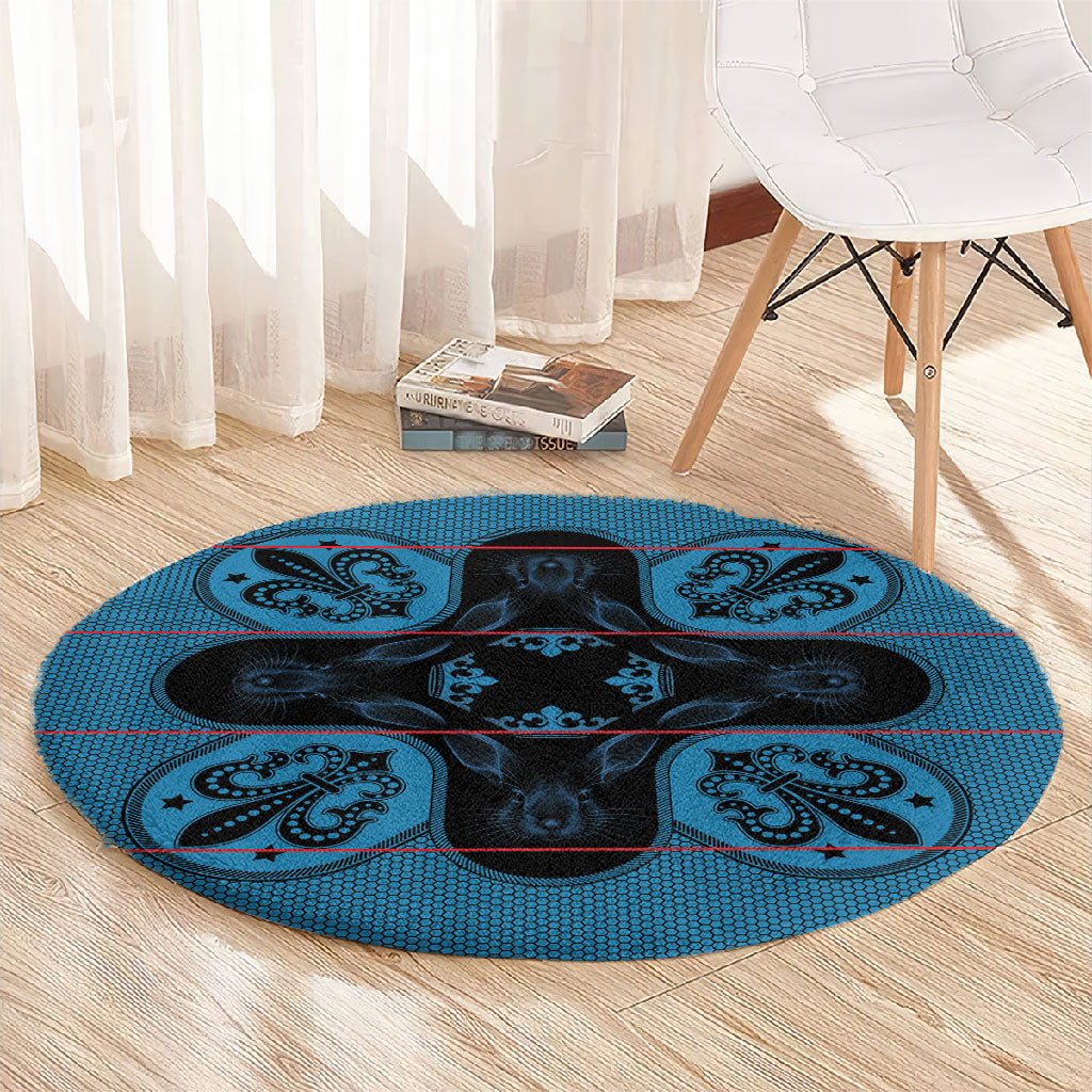 Bafokeng Rabbit Crown Palesa ea kharanium Round Carpet Blue Seanamarena Basotho Blanket Inspired
