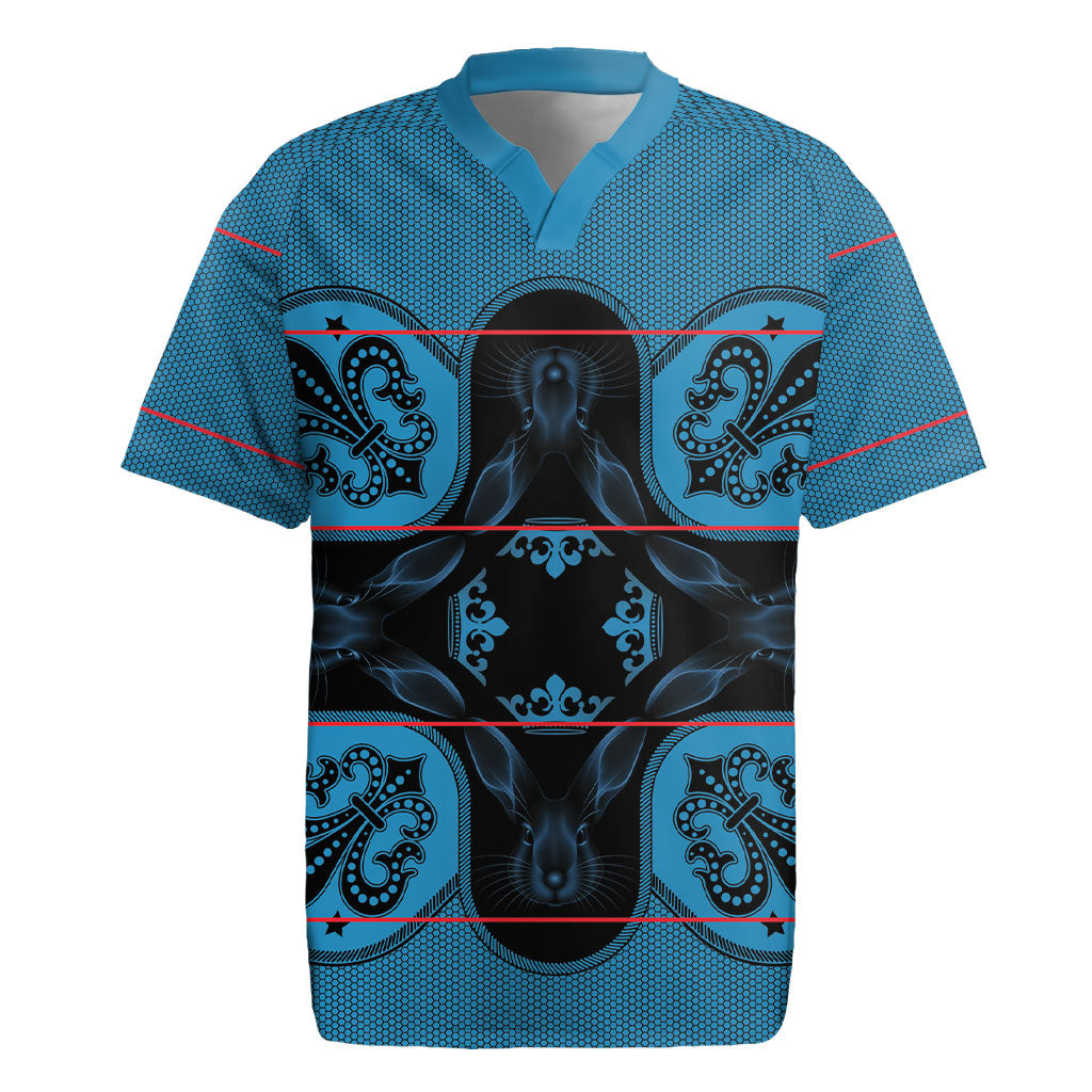 Bafokeng Rabbit Crown Palesa ea kharanium Rugby Jersey Blue Seanamarena Basotho Blanket Inspired