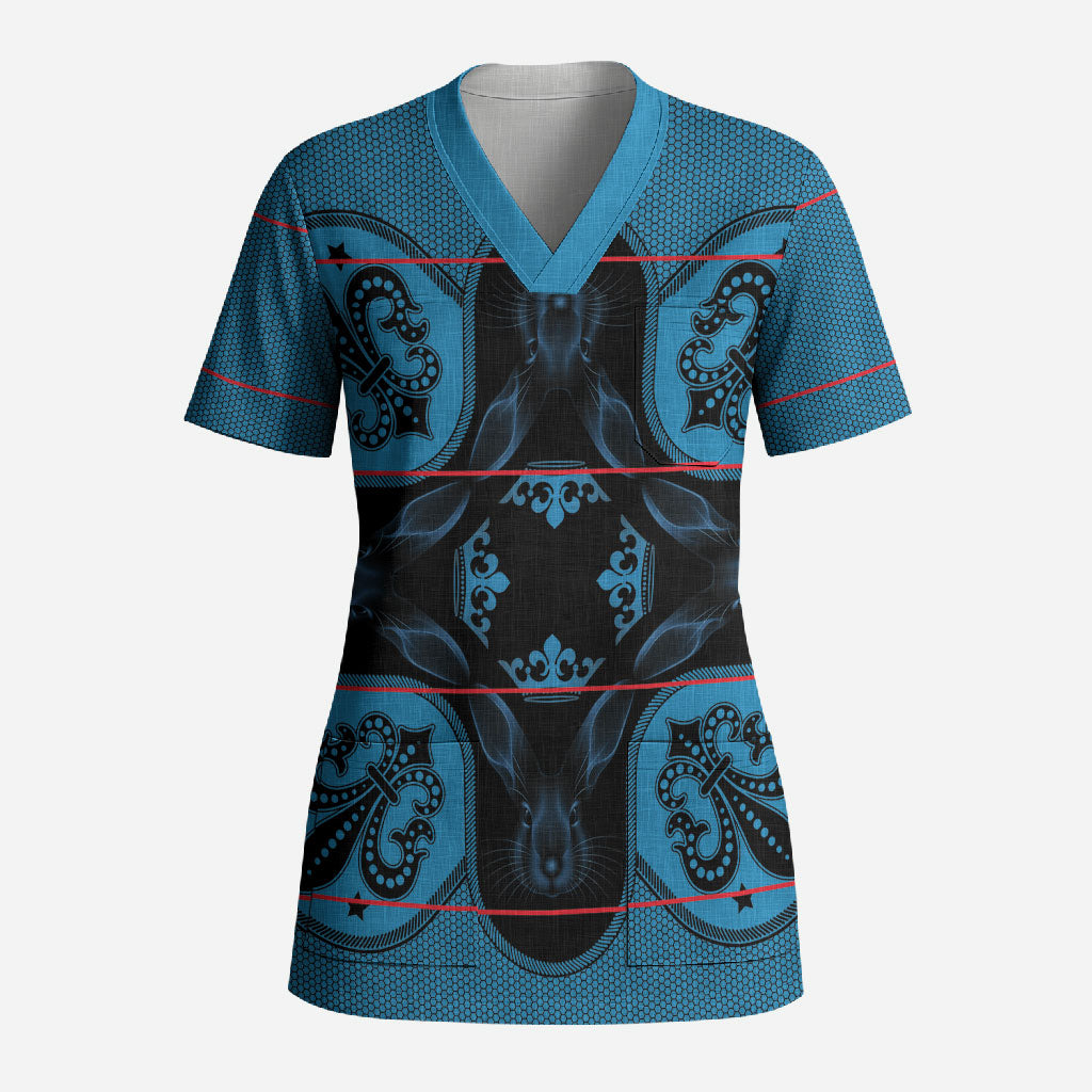 Bafokeng Rabbit Crown Palesa ea kharanium Scrub Top Blue Seanamarena Basotho Blanket Inspired