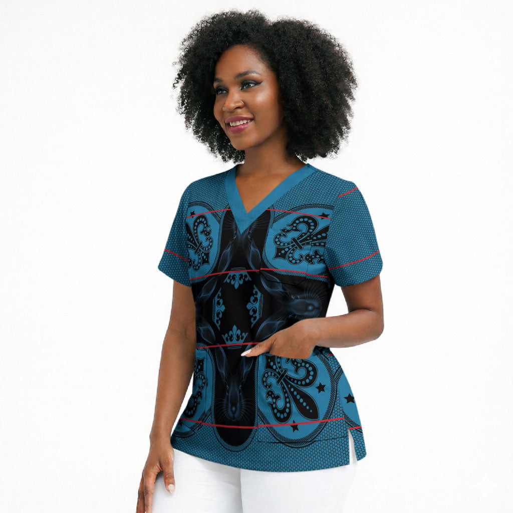 Bafokeng Rabbit Crown Palesa ea kharanium Scrub Top Blue Seanamarena Basotho Blanket Inspired
