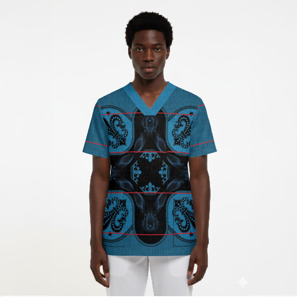 Bafokeng Rabbit Crown Palesa ea kharanium Scrub Top Blue Seanamarena Basotho Blanket Inspired
