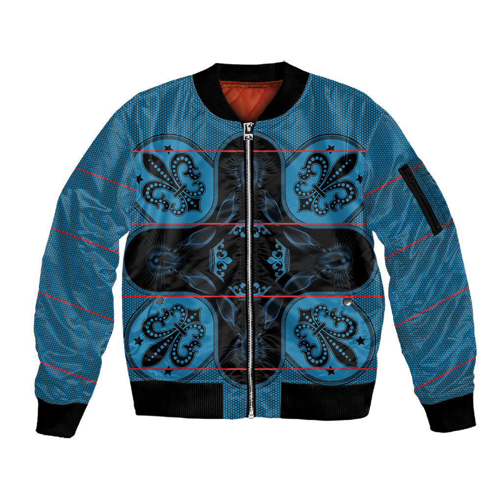 Bafokeng Rabbit Crown Palesa ea kharanium Sleeve Zip Bomber Jacket Blue Seanamarena Basotho Blanket Inspired