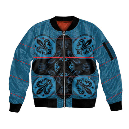 Bafokeng Rabbit Crown Palesa ea kharanium Sleeve Zip Bomber Jacket Blue Seanamarena Basotho Blanket Inspired