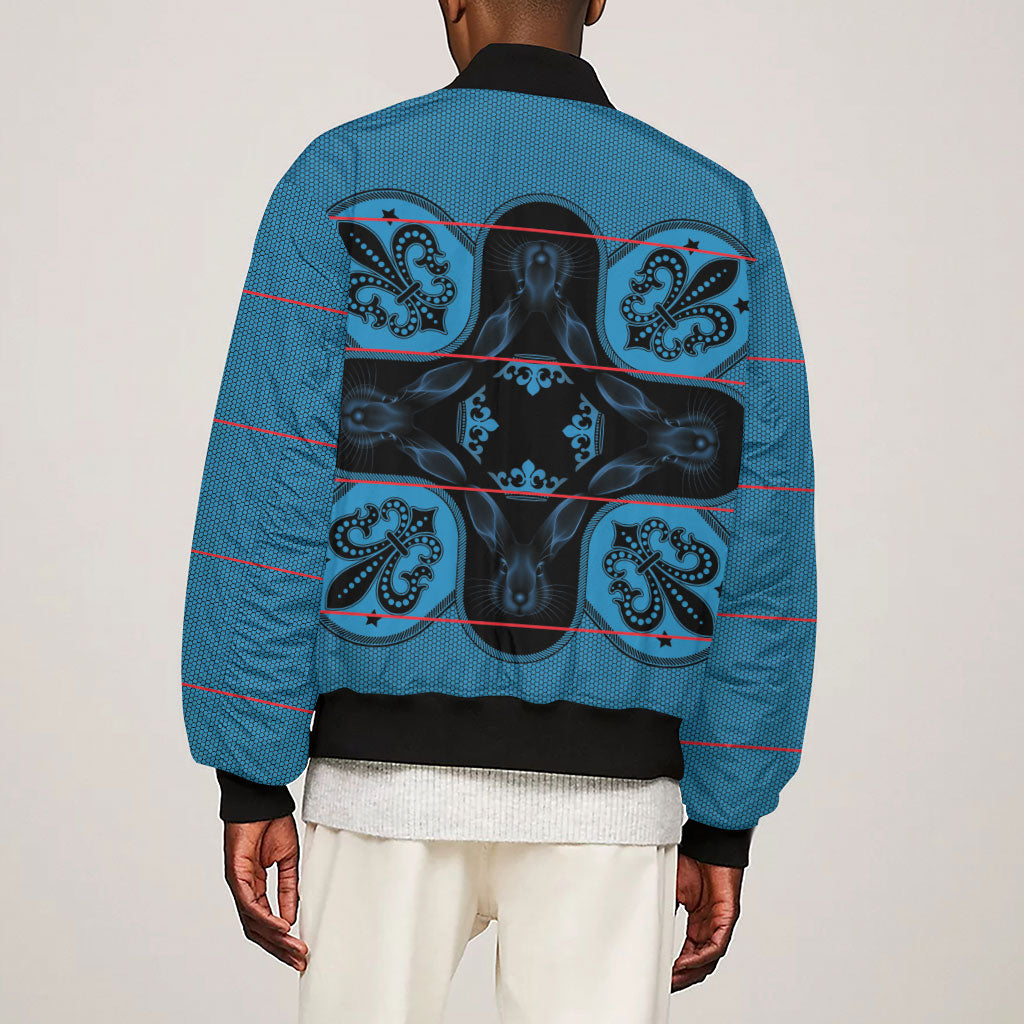 Bafokeng Rabbit Crown Palesa ea kharanium Sleeve Zip Bomber Jacket Blue Seanamarena Basotho Blanket Inspired