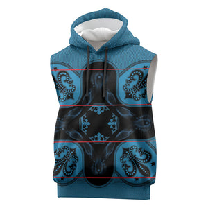 Bafokeng Rabbit Crown Palesa ea kharanium Sleeveless Hoodie Blue Seanamarena Basotho Blanket Inspired