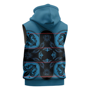 Bafokeng Rabbit Crown Palesa ea kharanium Sleeveless Hoodie Blue Seanamarena Basotho Blanket Inspired