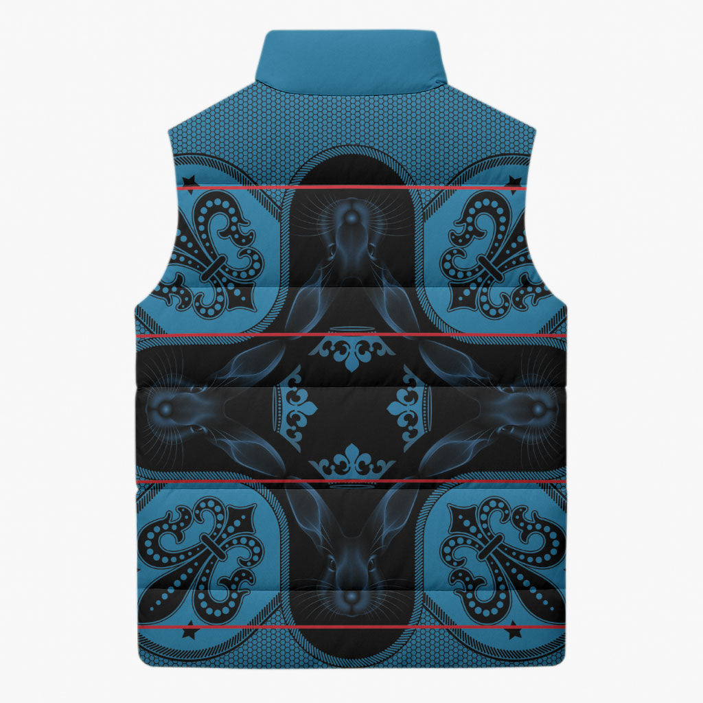 Bafokeng Rabbit Crown Palesa ea kharanium Sleeveless Puffer Jacket Blue Seanamarena Basotho Blanket Inspired