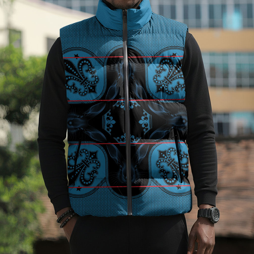 Bafokeng Rabbit Crown Palesa ea kharanium Sleeveless Puffer Jacket Blue Seanamarena Basotho Blanket Inspired