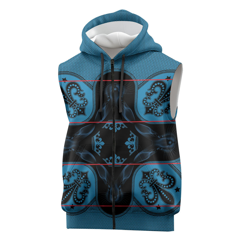 Bafokeng Rabbit Crown Palesa ea kharanium Sleeveless Zip Hoodie Blue Seanamarena Basotho Blanket Inspired