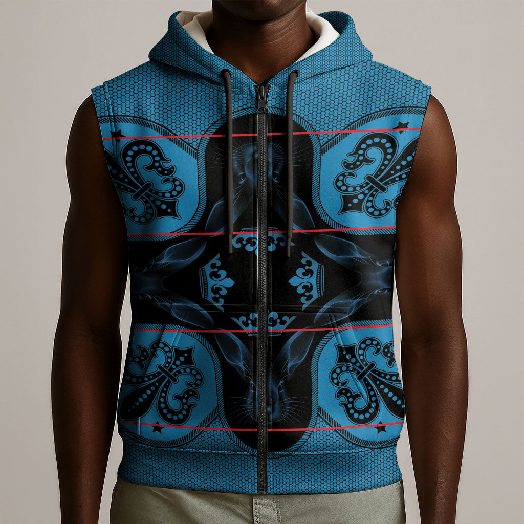 Bafokeng Rabbit Crown Palesa ea kharanium Sleeveless Zip Hoodie Blue Seanamarena Basotho Blanket Inspired