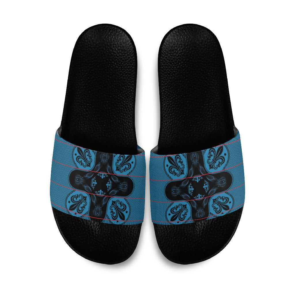 Bafokeng Rabbit Crown Palesa ea kharanium Slide Sandals Blue Seanamarena Basotho Blanket Inspired