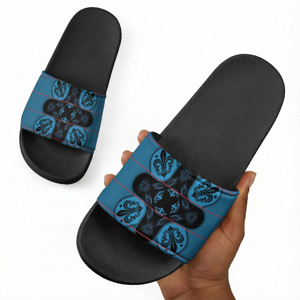 Bafokeng Rabbit Crown Palesa ea kharanium Slide Sandals Blue Seanamarena Basotho Blanket Inspired