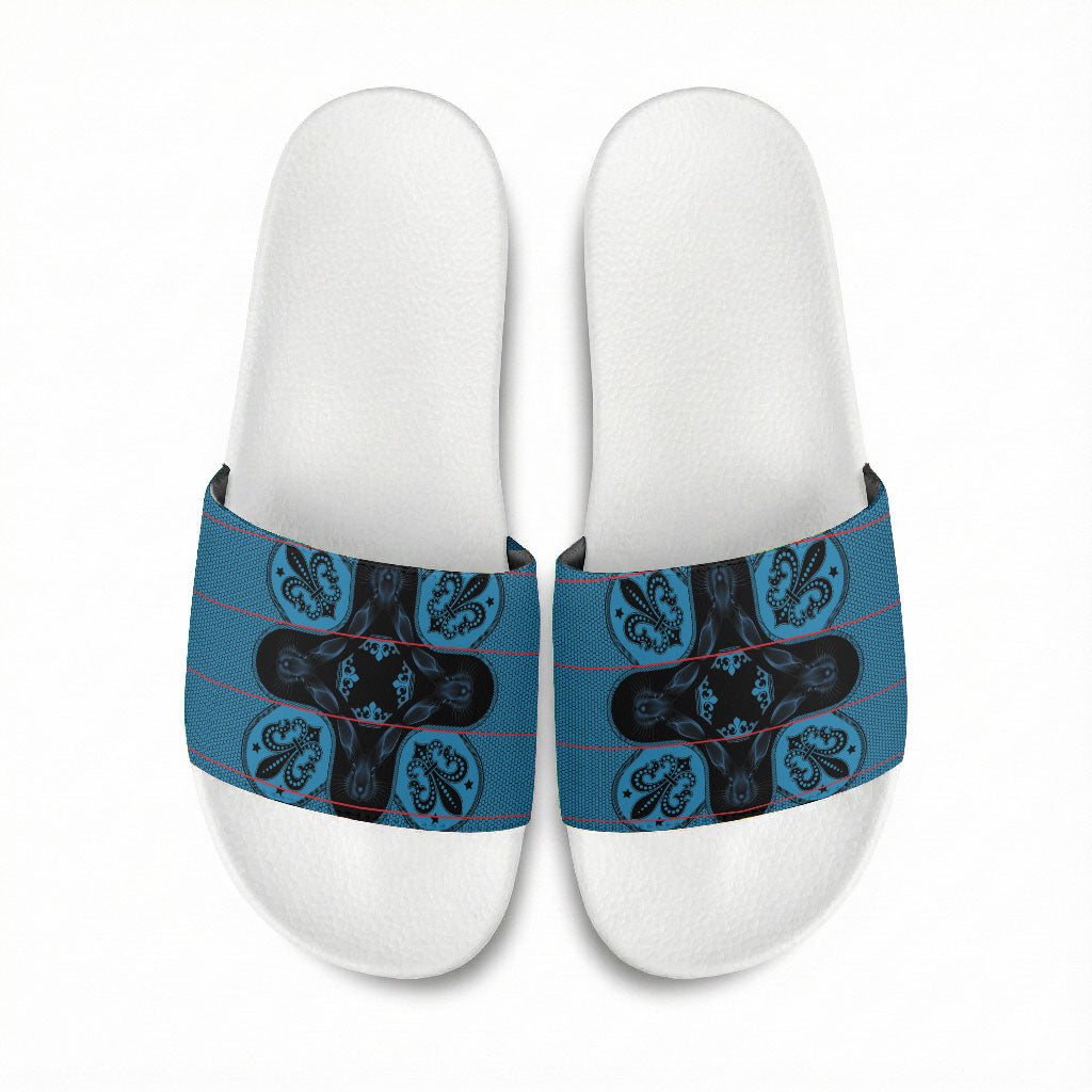 Bafokeng Rabbit Crown Palesa ea kharanium Slide Sandals Blue Seanamarena Basotho Blanket Inspired